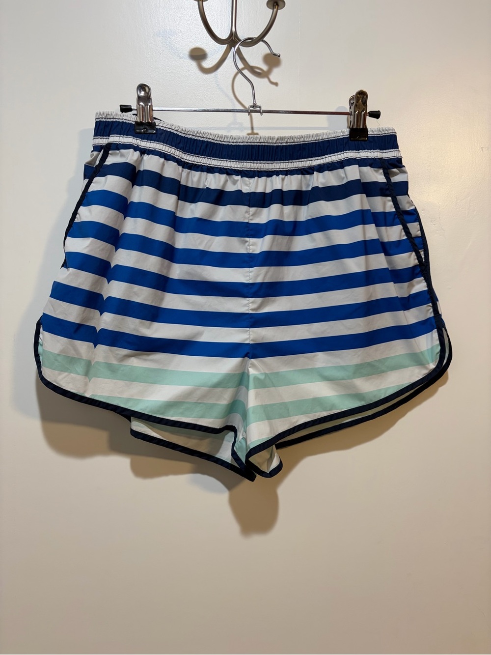 Hunter Blue, Navy & Mint Striped Athletic Shorts